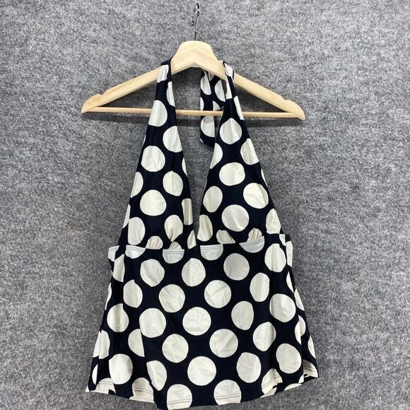 Chaps Tankini Top Women 14 Black Polka Dot Sleeveless Halter Neck Push Up Swim - Picture 3 of 7